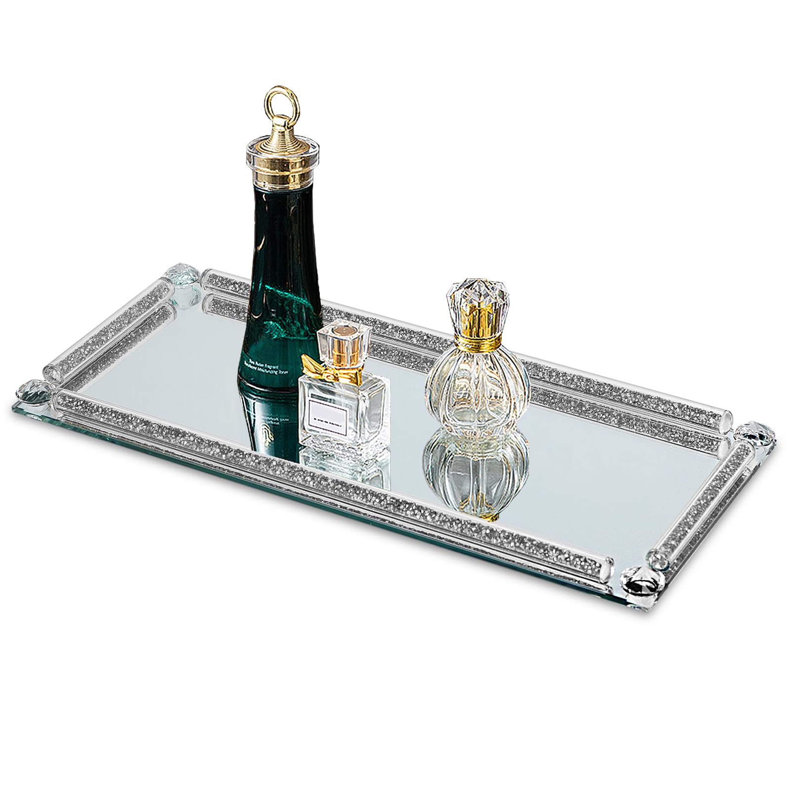 Exquisite Mirrored Vanity for Tray - Silver Decorative Glass Tray for Home Decor, Mirrored Perfume Tray for Dresser - Reflective Vintage Perfume Tray Decor for Aesthetic Appeal (Silver)