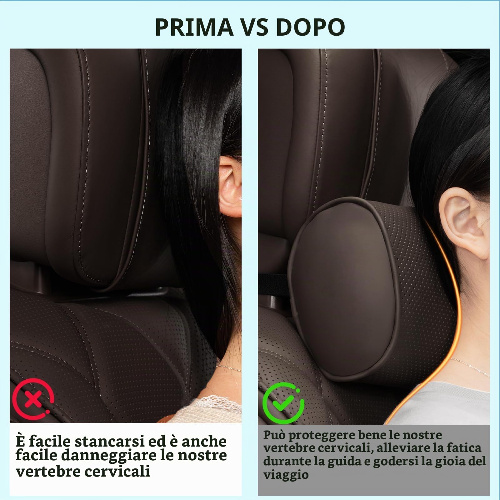Poggiatesta Auto Cuscino, Supporto Testa per Seggiolino Auto, Cuscino da Collo con Memory Foam, Uso Universale in Auto/Casa/Ufficio