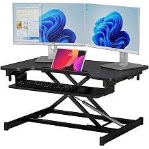 FDW Standing Desk Converter 32 inches Adjustable Height Stand Up Desk Computer Desk Workstation Steel Home Office Ergonomic Computer with Keyboard,Black