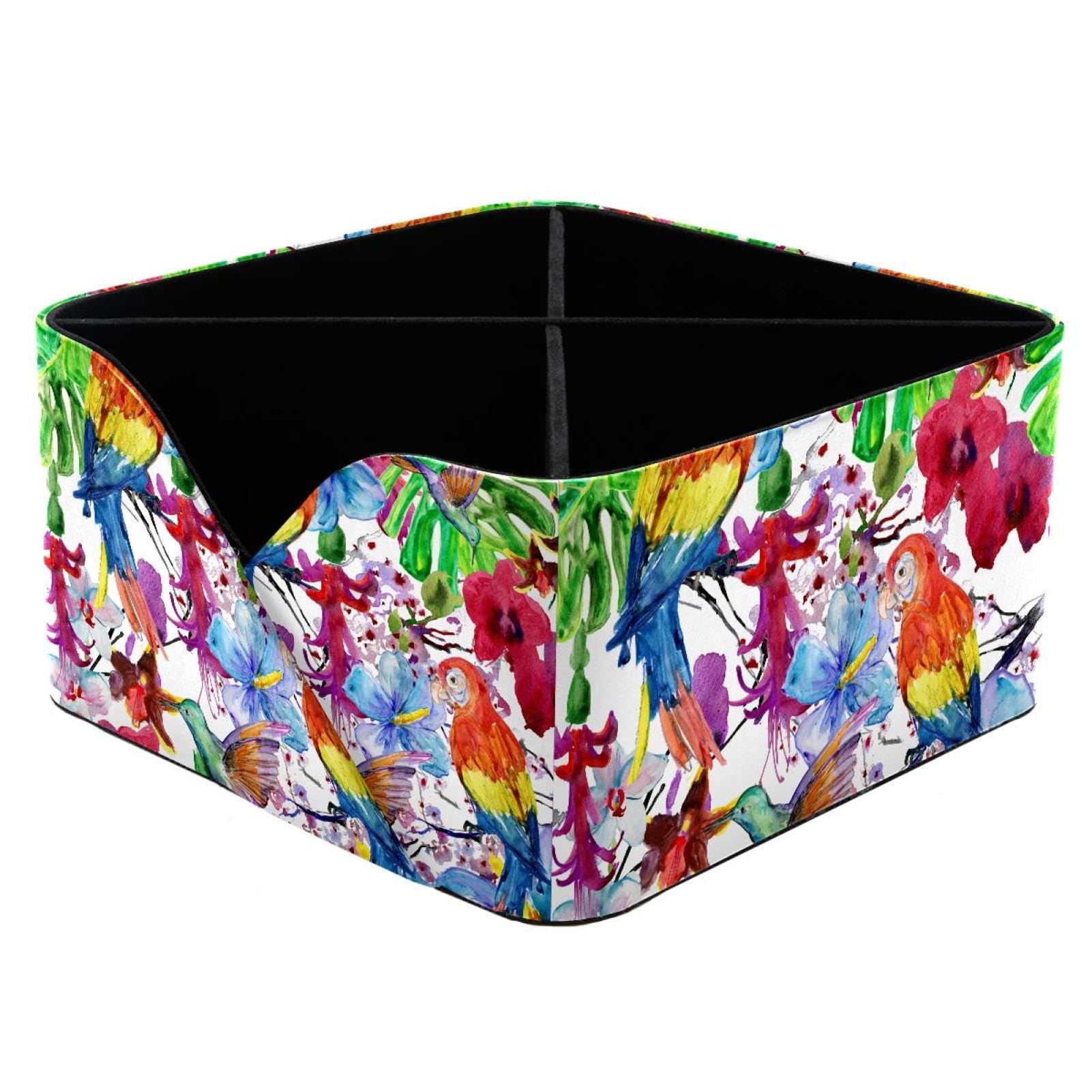 KengjuTesu Hummingbird and Parrots Desktop Organizer Pen Holder, Rectangular Pencil Cup for Office, Study and Makeup Stations