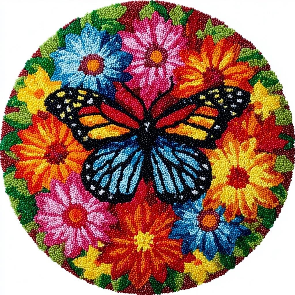 AMBATTERY Round Shape Latch Hook Kits Rug,Butterflies and Flowers