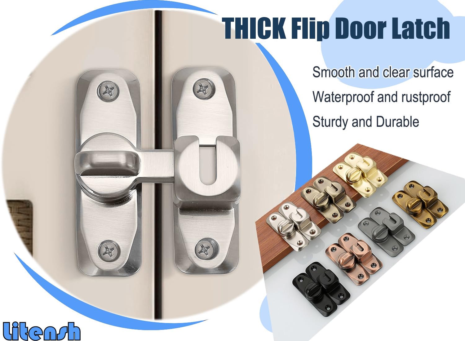 Chiavistello Per Porta Pieghevole 90/180 Gradi - Serratura Scorrevole In Acciaio, Per Armadi, Bagno - Foto 7