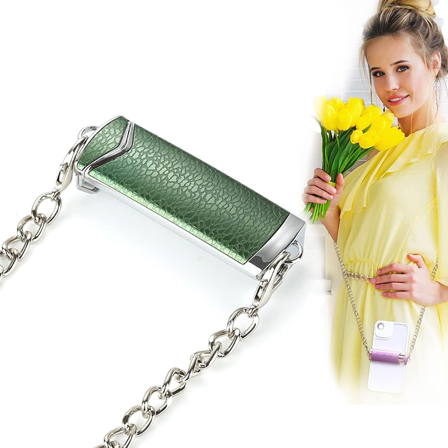 Soporte universal for cordón de teléfono, clip de cadena cruzado for teléfono móvil de metal, cordón for teléfono cruzado for todos los teléfonos y combinaciones de estuches /357 ( Color : Silver Gree
