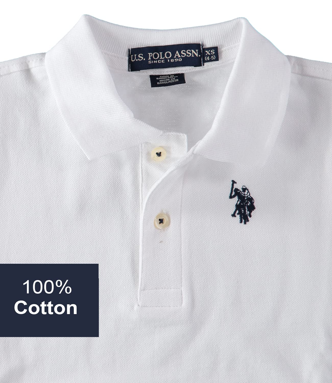 U.S. Polo Assn. Boys' Big Classic Short Sleeve Solid Pique Polo Shirt, New White, 10/12