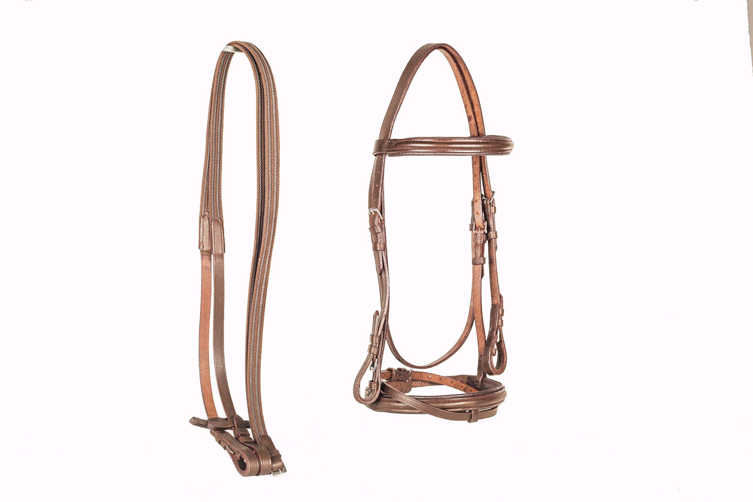 Bride De Cheval Courbette Modèle Chasseur - Taille Réelle - Marron Avec Rênes