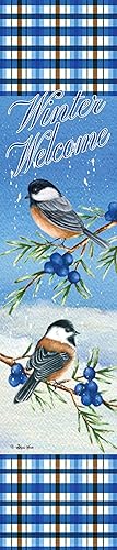 CUSTOM DECOR, INC. Winter Welcome Chickadees - Letrero de expresión de patio, letrero de PVC de 6 x 30 pulgadas, con licencia, marca registrada,