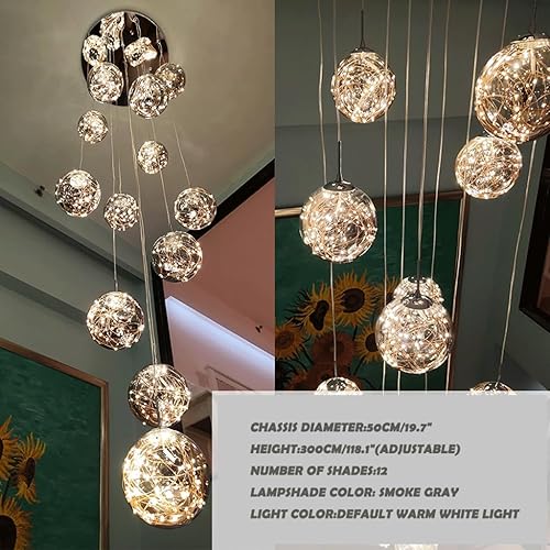 Miniatura 6 de Candelabros largos de techo alto con forma de gota de lluvia para sala de estar, modernos candelabros de cristal en espiral, iluminación de escalera