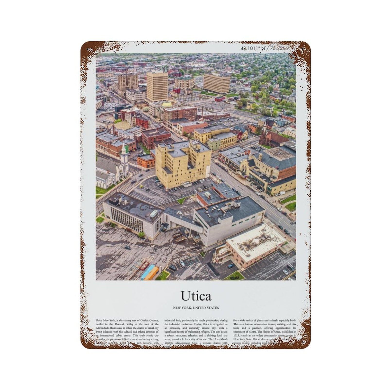 xiaoxiaoshen Utica New York, United States, USA City Scenery Wall Decor Art Metal Tin Poster Modern Home Decor Art Home Bar Shop Decorations Vintage Sign 40x30cm