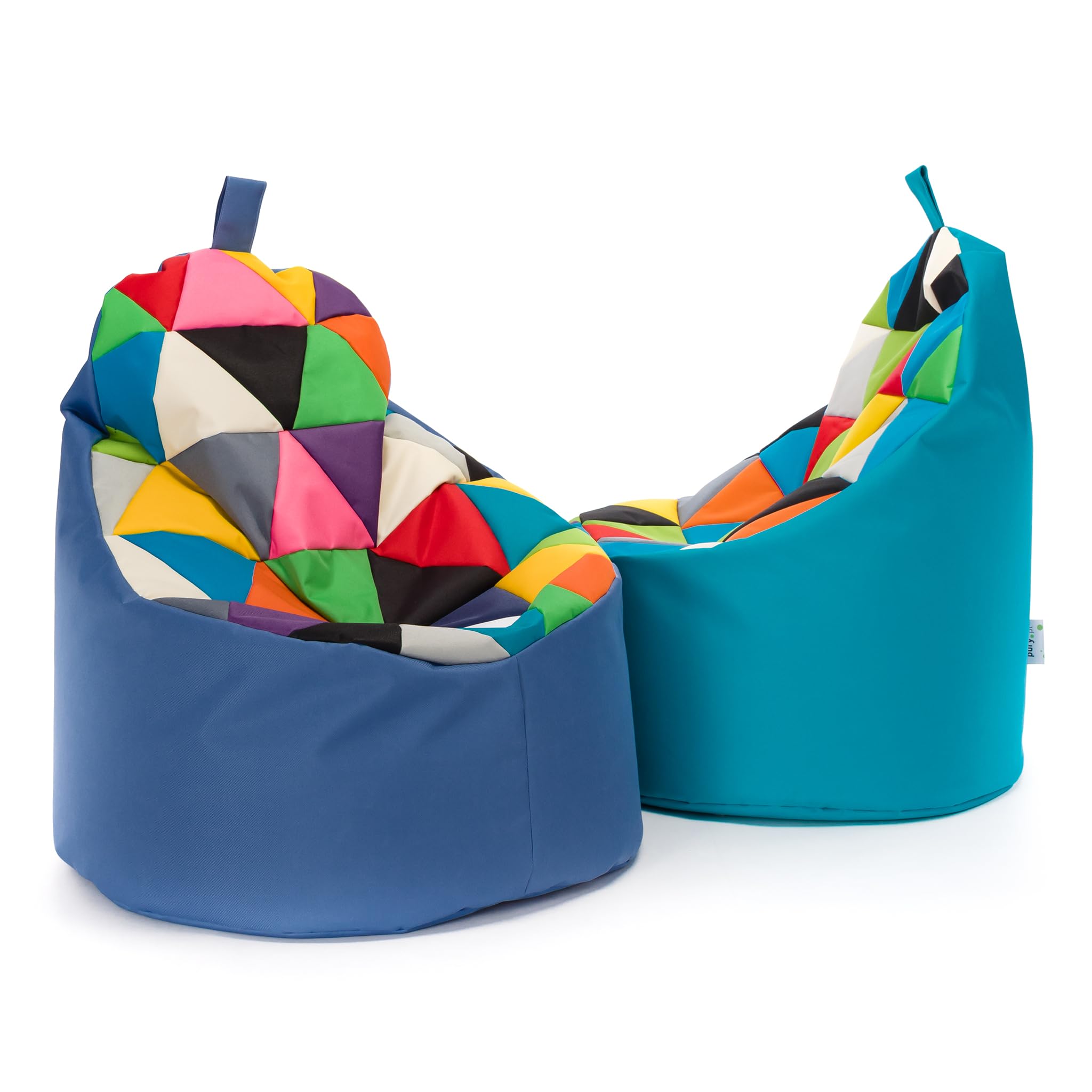 Ecopuf - Yoko Patchwork Pouf Poire Extérieur - Pouf Chambre Enfant - Tissu Imperméable - Relax - Accessoires Chambre - Fauteuil XL - 70x75cm, Mélange/Bleu