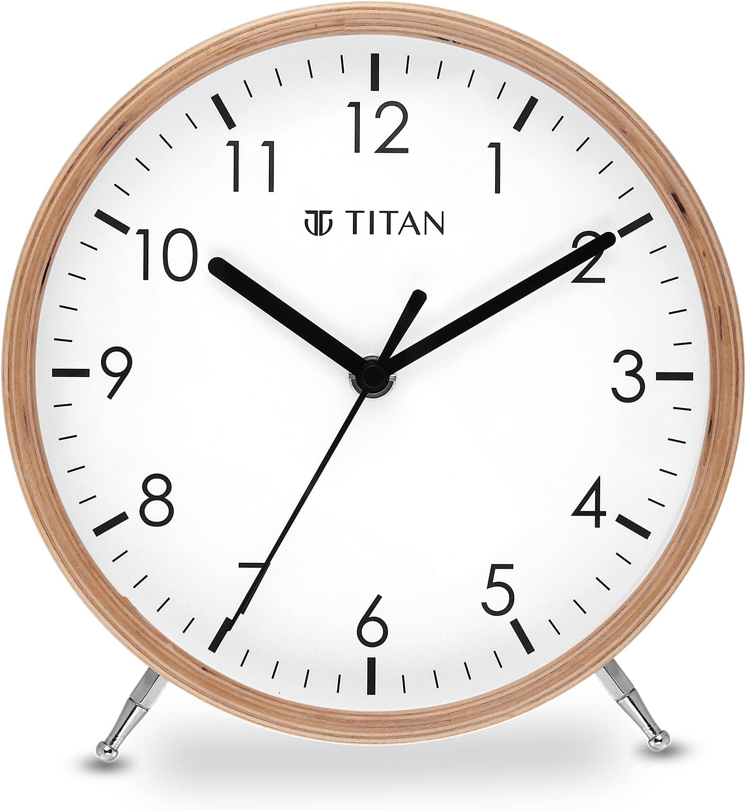 Titan Wooden Shelf Clock with Silent Sweep, Analog, 18.2 Centimeters