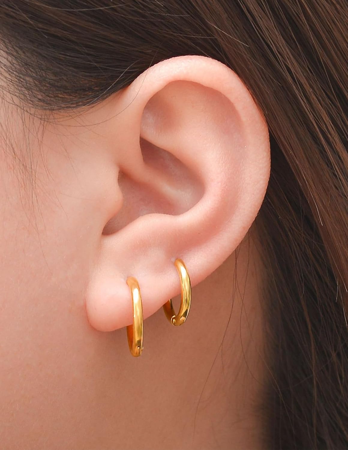 6 Pairs Stainless Steel Huggie Hoop Earrings Cartilage Helix Lobes Hinged Sleeper Tiny Hoops Earrings For Men Women 6/8/10/12/14/16mm Gold Silver Tone - Image 3