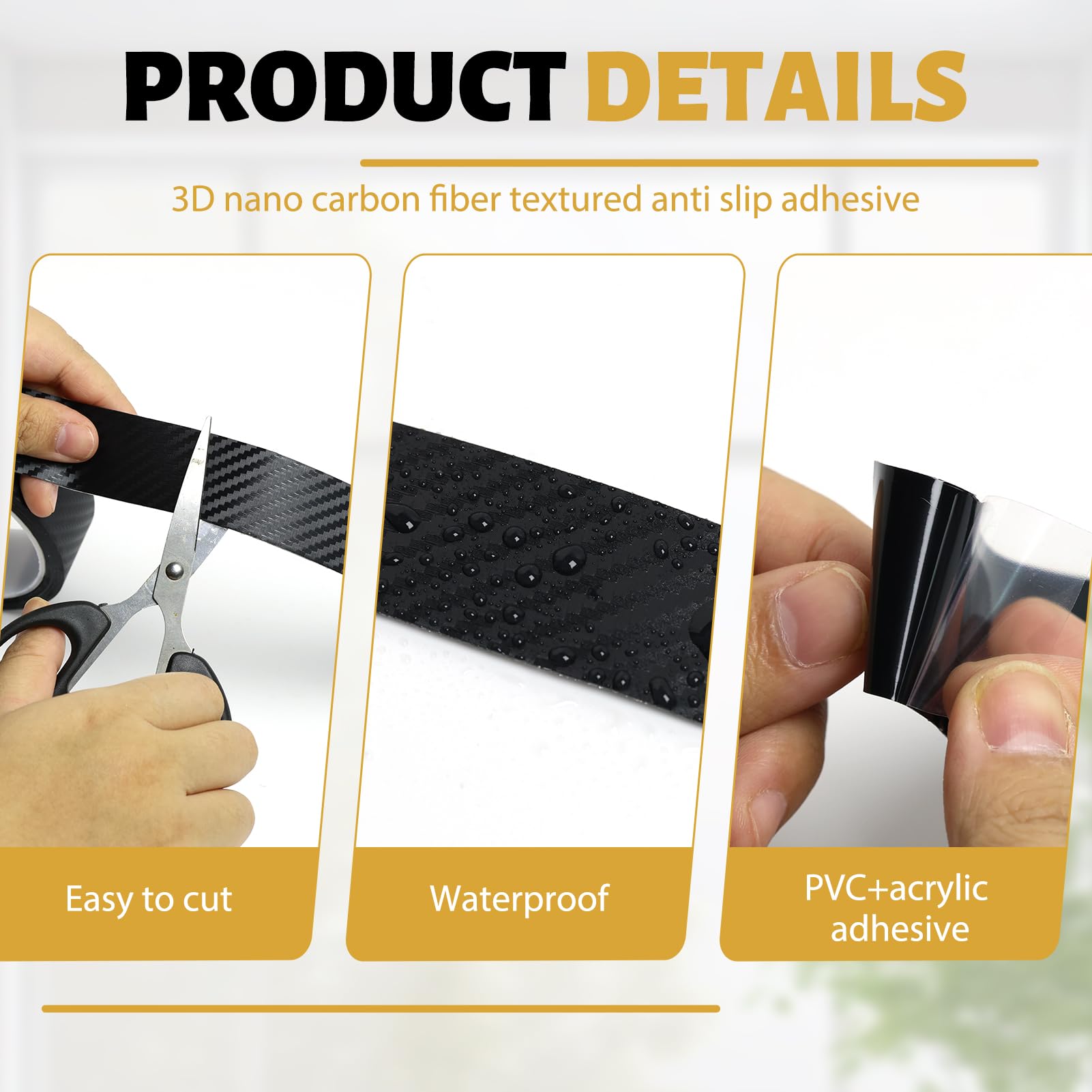 Pellicola Carbonio Adesiva 3CM*5M Protezione Paraurti Auto Antigraffio Fibra di Carbonio