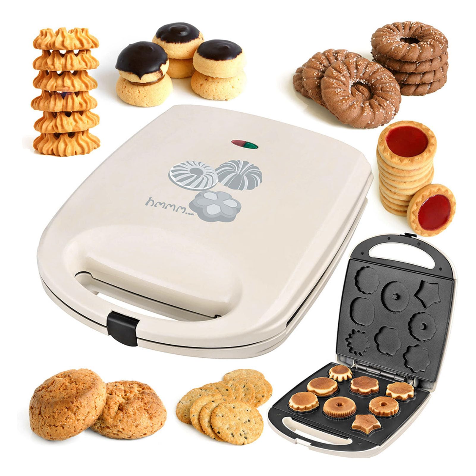 EVGATSAUTO 8 Hole Cookie Maker, Non Stick Plate, Double Sided Heating Powerful 1000W Breakfast Machine for Cookies, Donuts, Cupcakes, Craft Treats at Home (US Plug 110V)