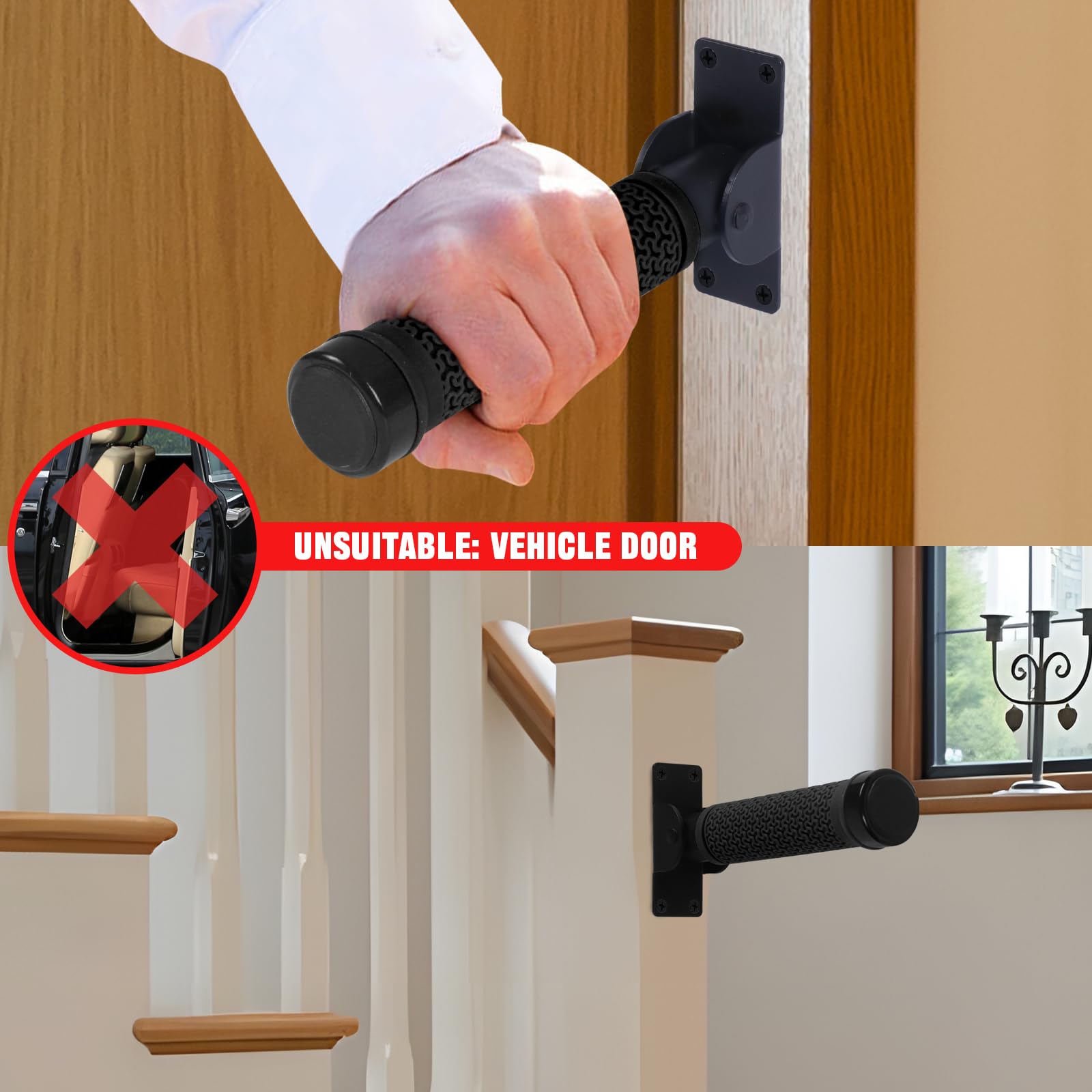 Maniglione ribaltabile, maniglie di sicurezza, impugnatura antiscivolo, per parete, porta, scale, gradini, per anziani, anziani, disabili, disabili e persone ferite, (nero)
