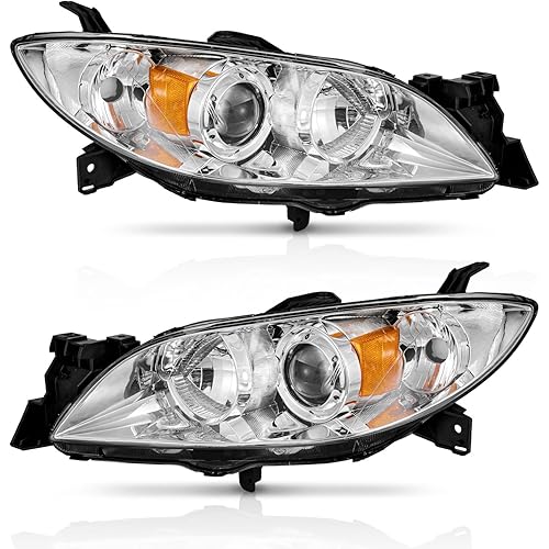for 2004-2009 Mazda 3 Sedan Headlights Assembly Compatible with 04-09 Mazda 3 Sedan 4Dr Projector Headlight Replacement Chrome Housing (Does NOT fit Factory HID Models or Hatchback Models)