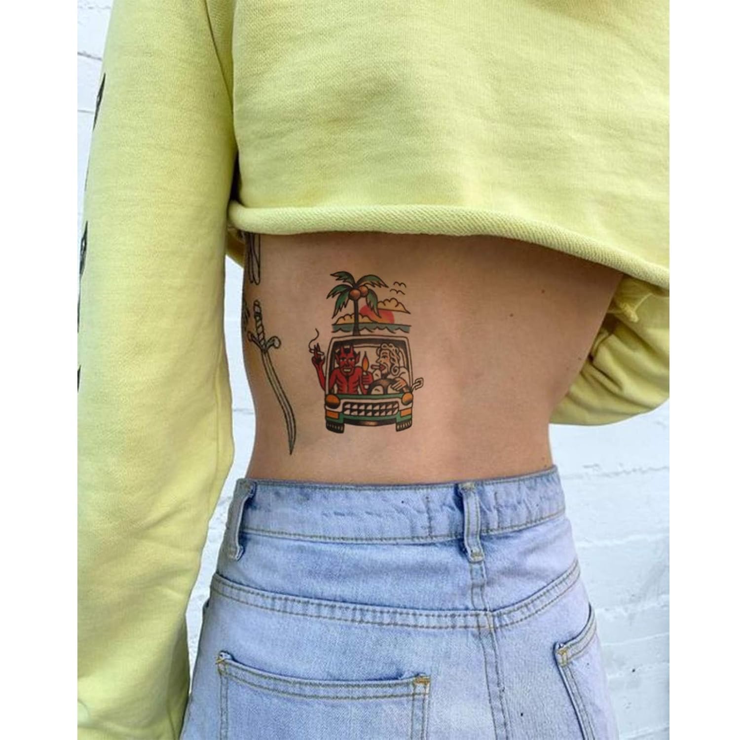 CARGEN Vintage Temporary Tattoos - Traditional Old School Classic Cool Stickers Sailor Jerry Style Joker Flower Beach Coconut Tree Skull Buttery Anchor Temporary Tattoo Fake Tattoo Great for Arm