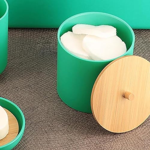 Miniatura 9 de Evideco French Home Goods Almohadilla de algodón y soporte para Q-Tip Padang con parte superior de bambú, organiza con estilo, organizador de