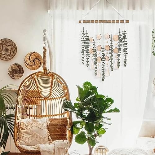 Miniatura 6 de Cyitimo Decoración de baño artificial de eucalipto para colgar en la pared, hojas de eucalipto sintético, planta colgante con palo de madera con