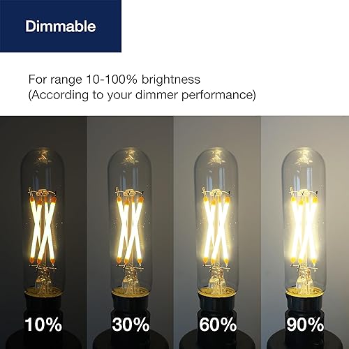 Miniatura 5 de FLSNT Bombillas LED de candelabro equivalentes a 60 W, bombillas LED regulables T6T25 para candelabro, 90+ alto CRI, 2700 K blanco suave, base E12,