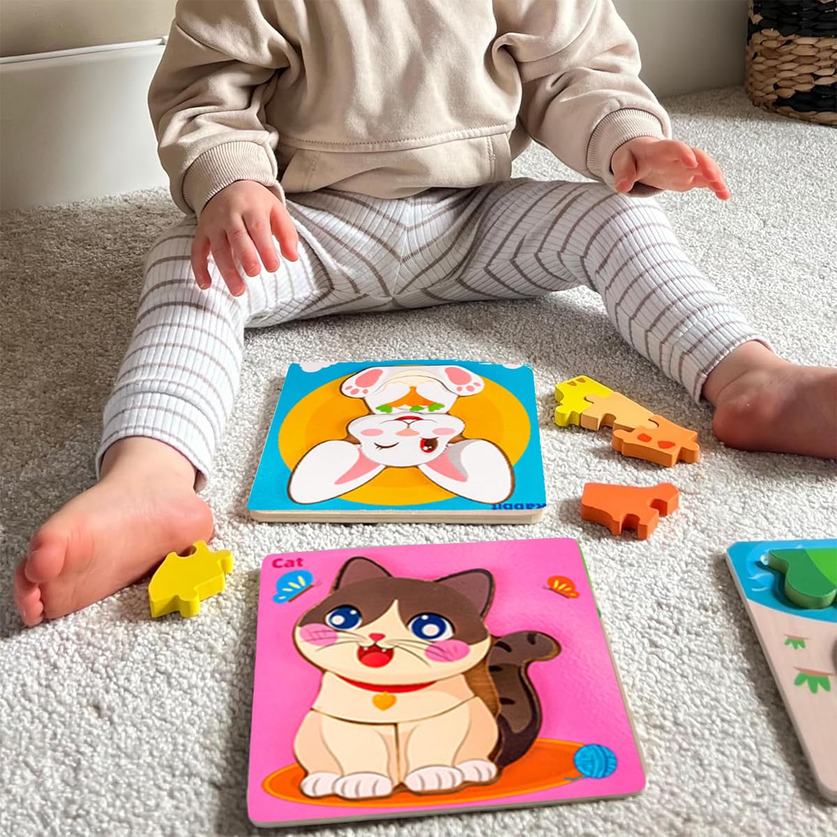 Wooden Jigsaw Puzzle for Toddler 4 Pcs Animal Wooden Jigsaw Puzzles for 1 2 3 Year Olds Early Eduactional Montessori PuzzlesToys Brain Development Preschool Learning Toys for Kids Baby Boys Girls - Image 3