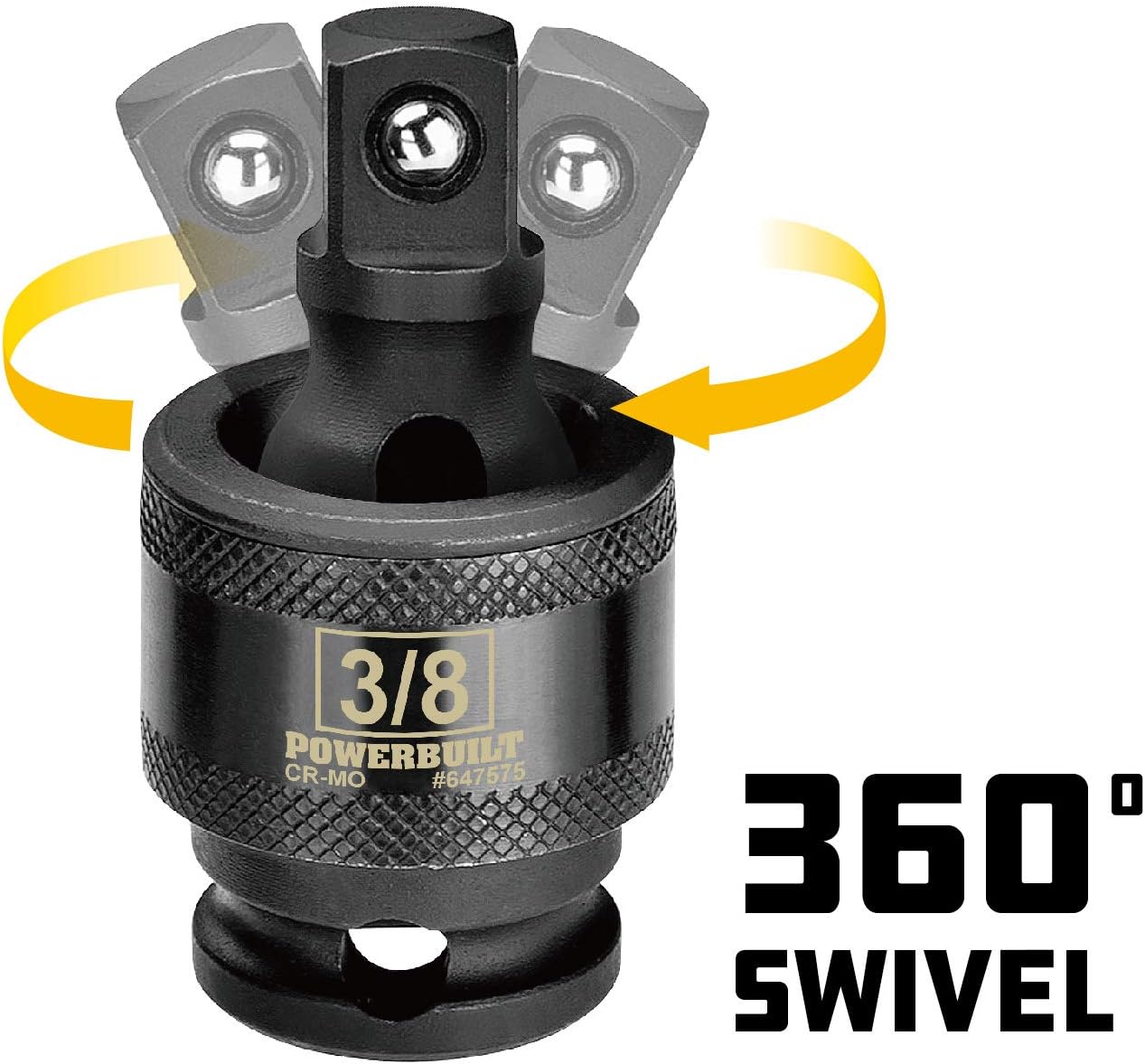 Powerbuilt 3/8-Inch Drive Impact Universal Joint Socket, Swivel Socket Adapter, Impact Grade Chrome-Moly made - 647575