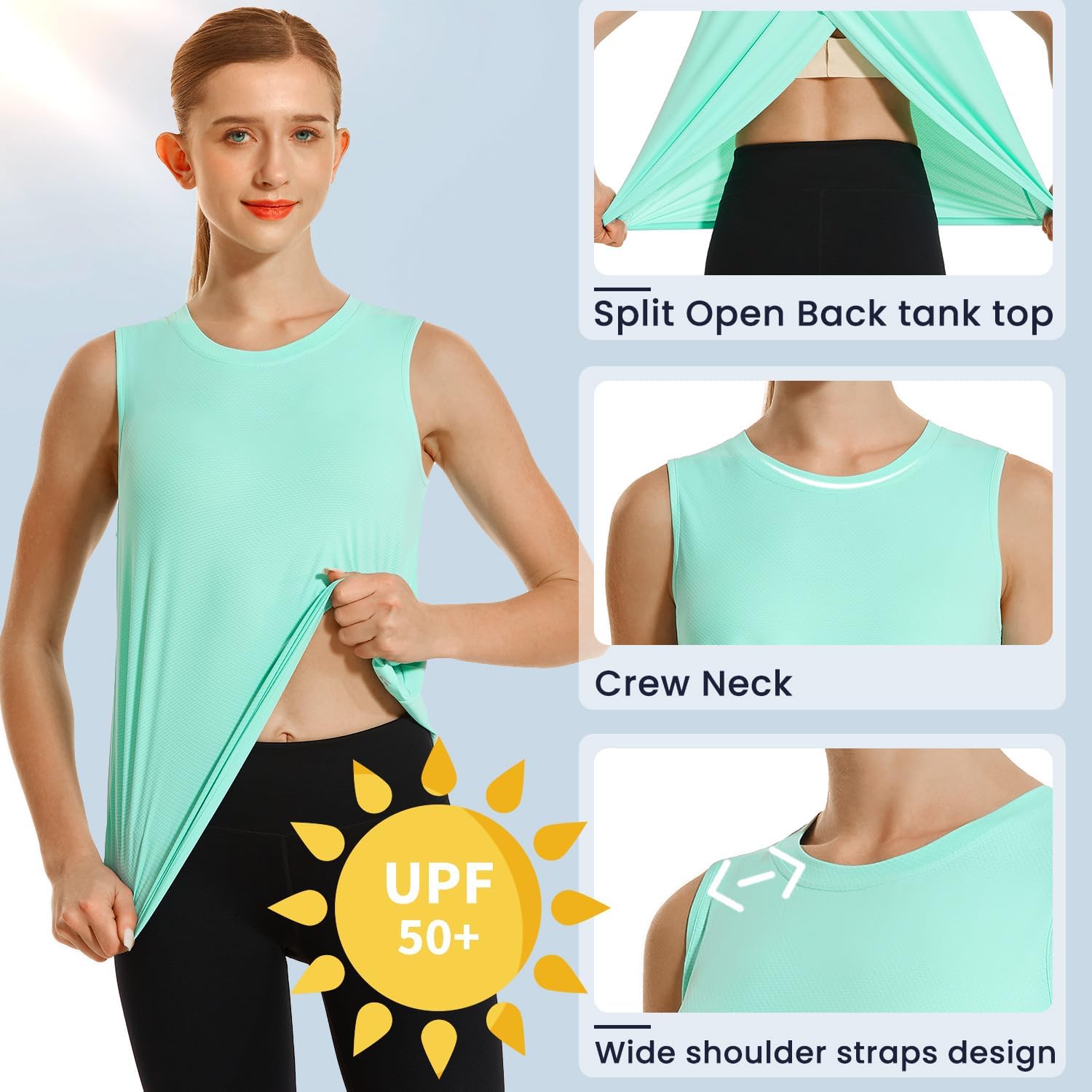 HODOSPORTS Women Workout Tops Sleeveless Split Open Back Tank Tops Athletic Gym Yoga Shirts Quick Dry Loose Fit UPF 50+ - Image 5