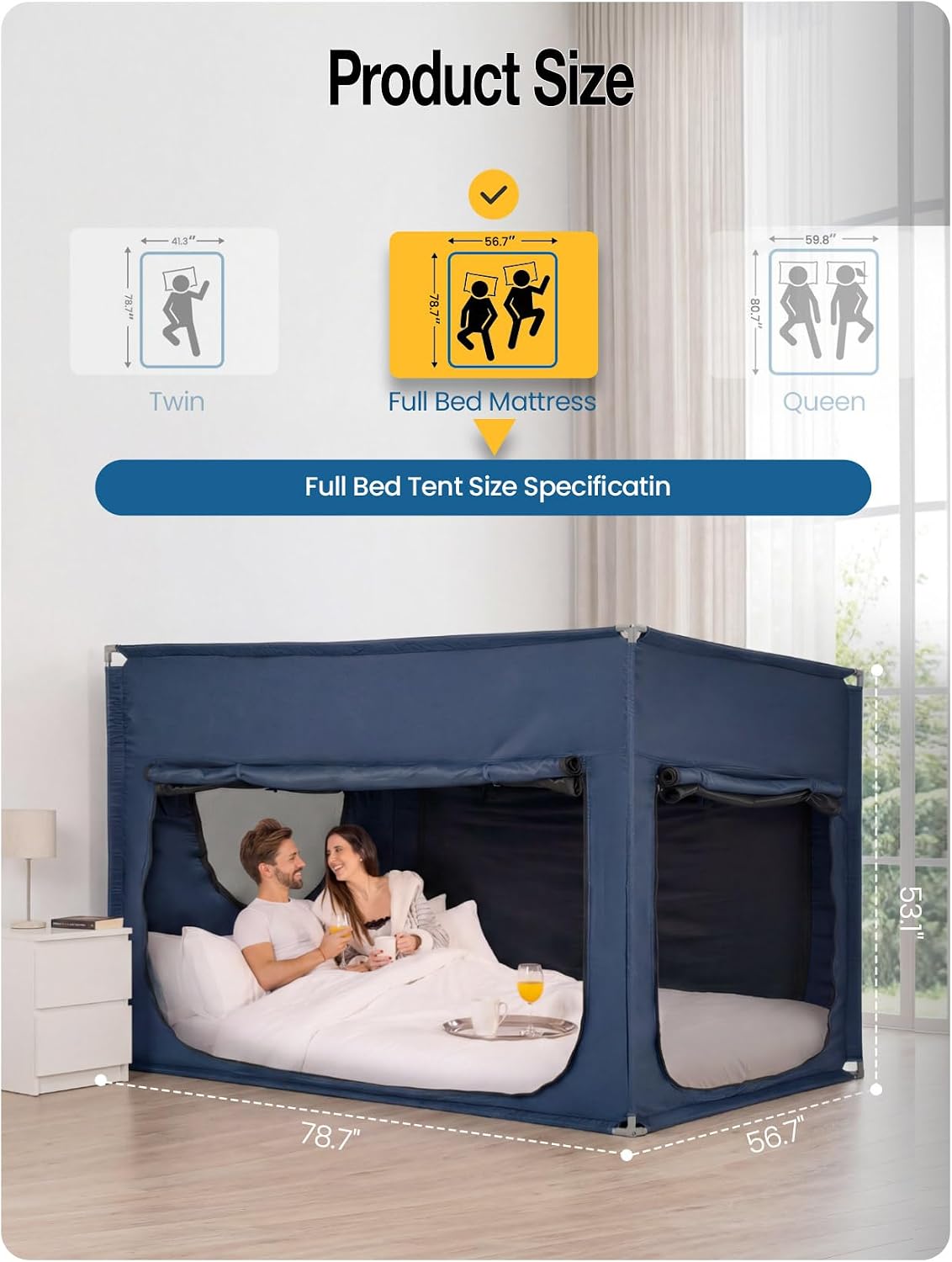 anc pop portable bed tent, blackout privacy canopy with 3 doors & breathable mesh, large space for adults, indoor sleeping shelter for dorms/shared rooms navy blue 56.7"w x 78.7"l (pack of 1)