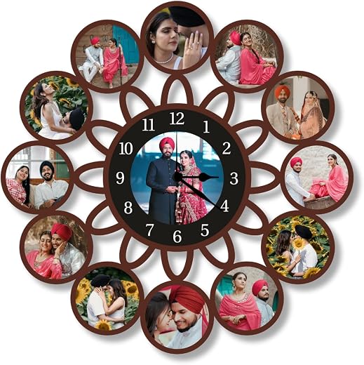 Giftiliya Mdf Analog Wall Clock with 13 Photos Customized Photo Clock for Wall for Birthday Anniversary New Year Custom Cl...