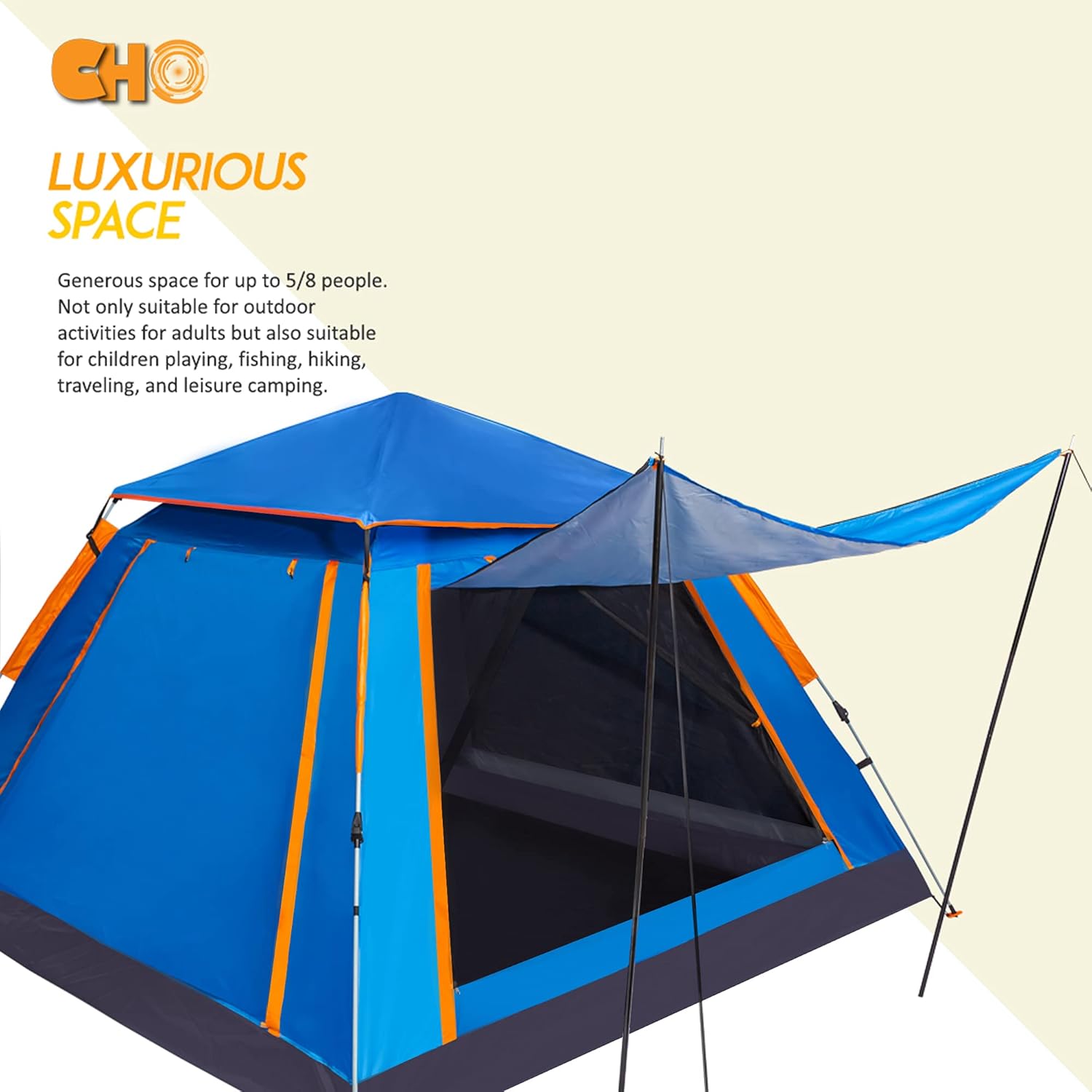 cho Pop up Tent for Camping for 5 Person Tent Large Beach Tent Portable Family Camping Light Weight Tent for Backpacking Hiking Traveling with Sun Shade