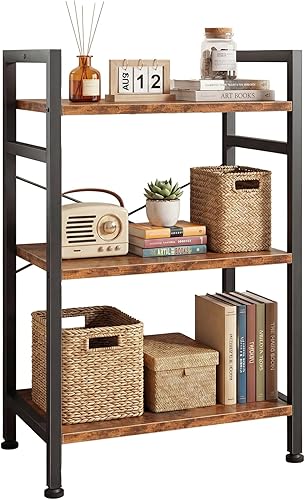 Vista 9 de DUMOS Estantería de 3 niveles, estante clásico para libros, estantes altos para sala de estar, hogar, oficina, organizador de almacenamiento