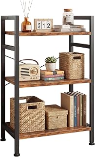DUMOS 3 Tiers Open Bookshelf, Classic Freestanding Tall Display Shelf, Multifunctional Storage Organizer Rack for Living Room Home Office, Sturdy Bookcase for CDs/Books/Movies, Brown