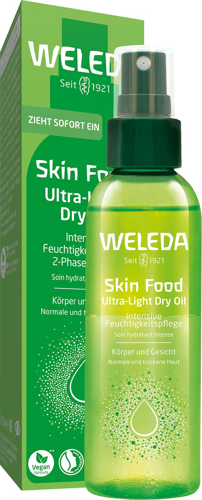 WELEDA Bio Skin Food Ultra Light Dry Oil - Naturkosmetik 2in1 Feuchtigkeitspflege für Gesicht & Körper - Unisex Gesichtspflege/Körperpflege Spray für sofortigen Glow & weiche Haut (vegan, 100ml)
