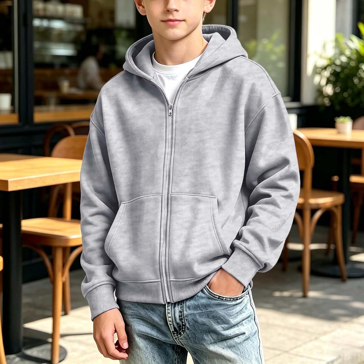 Boys Classic Full Zip Hoodie Fleece Warm Winter Jacket Top