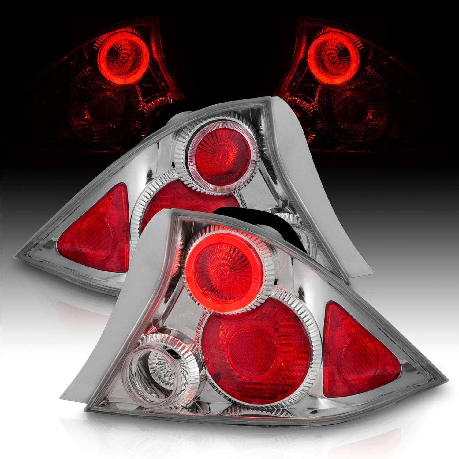 AmeriLite Euro Chrome Replacement Taillights Halo For 2 Door Honda Civic - Passenger and Driver Side
