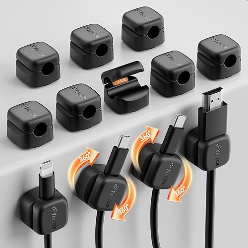 Paquete de 10 organizadores de cables giratorios, clips de resorte para cables de escritorio, soporte de cable adhesivo para cargador de teléfono,