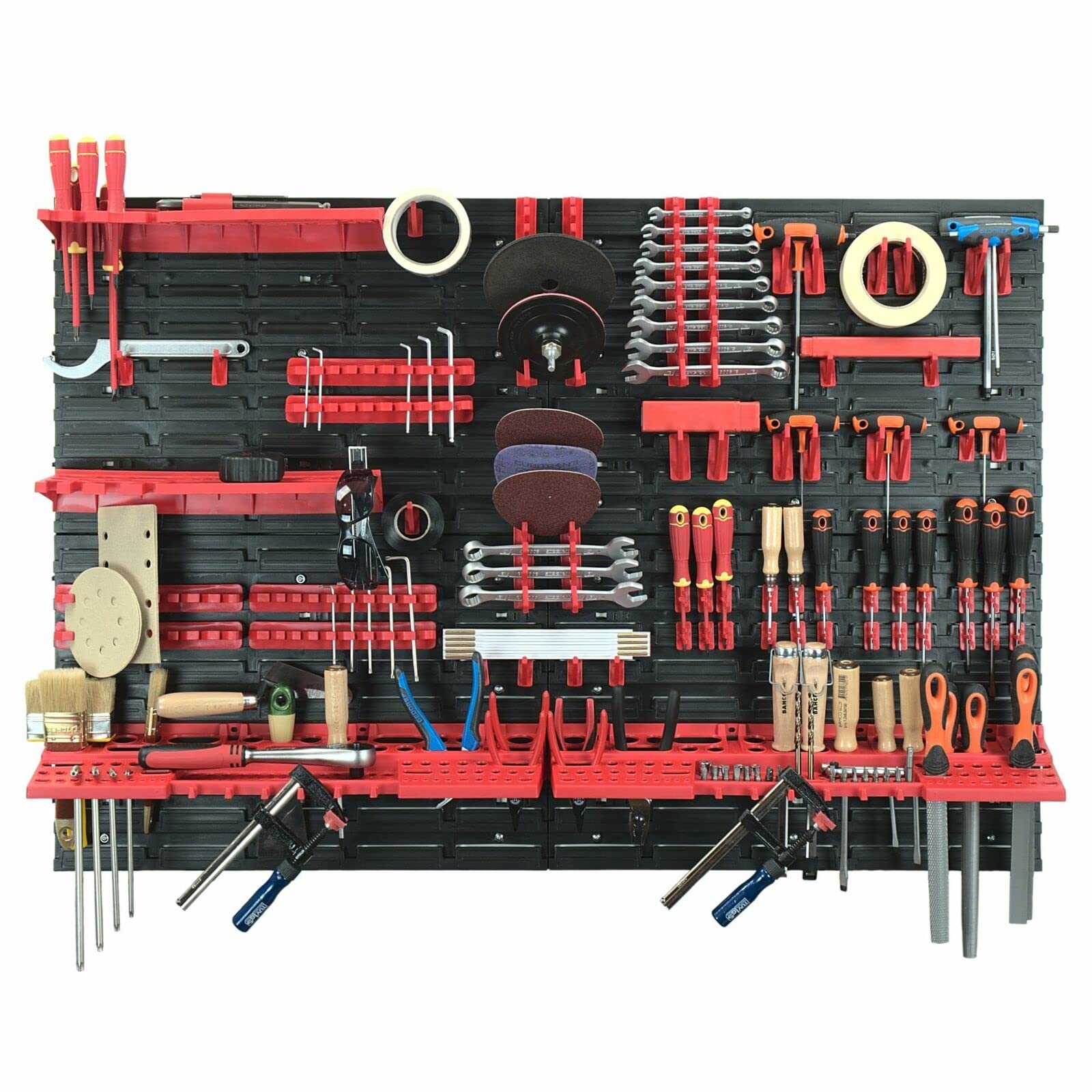 68-tlg. Werkzeugwand Set - 1152 mm x 780 mm - Lochwand Werkstatt, Werkstattwand mit Werkzeughaltern, Werkstatteinrichtung, Wandregal - für Werkstatt, Garage - Erweiterbar, Kunststoff
