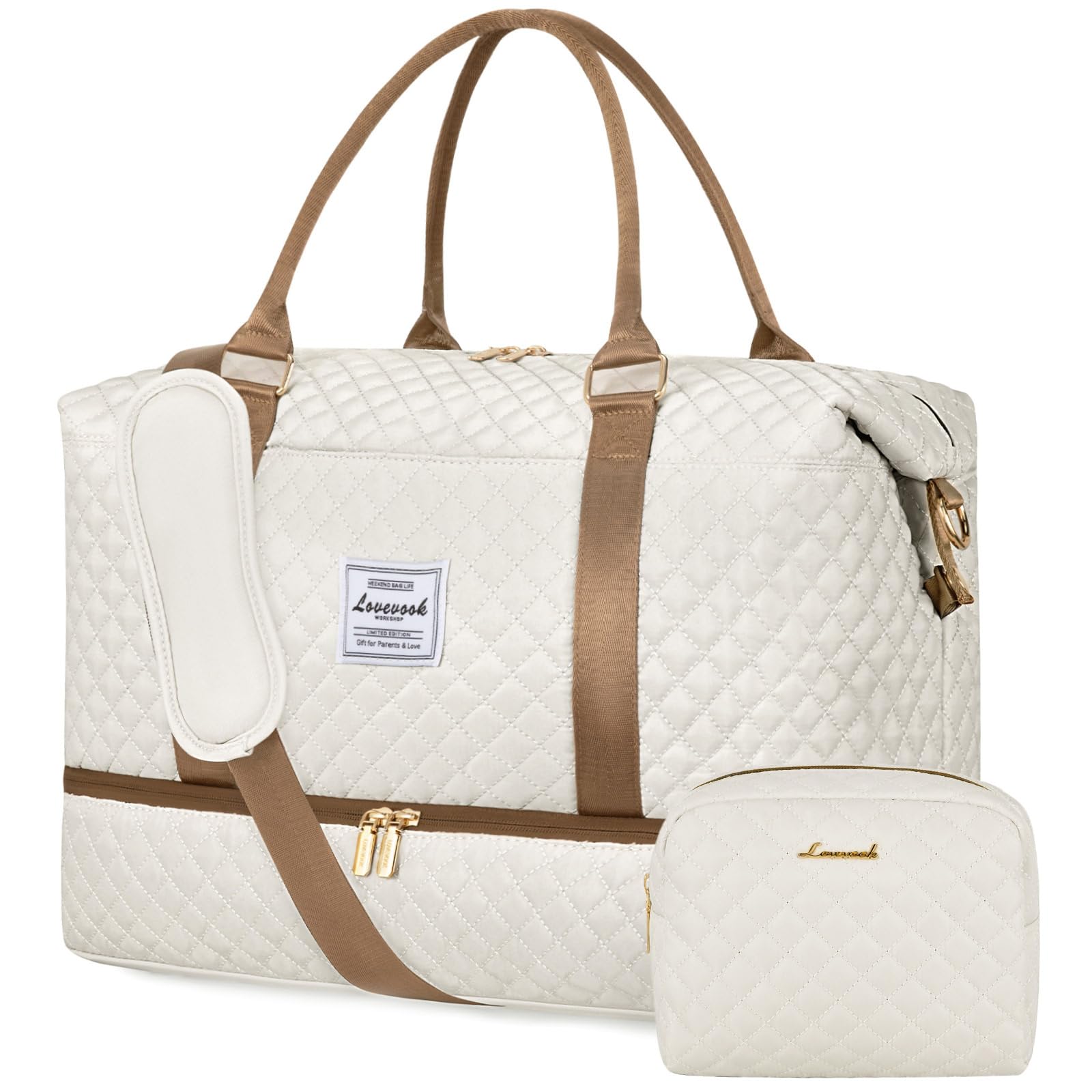 LOVEVOOK Travel Duffle Bag,Weekender Bags for Women with Shoe Compartment，Carry on Overnight Bag with Toiletry Bag,Gym Duffel Bag with Wet Pocket,