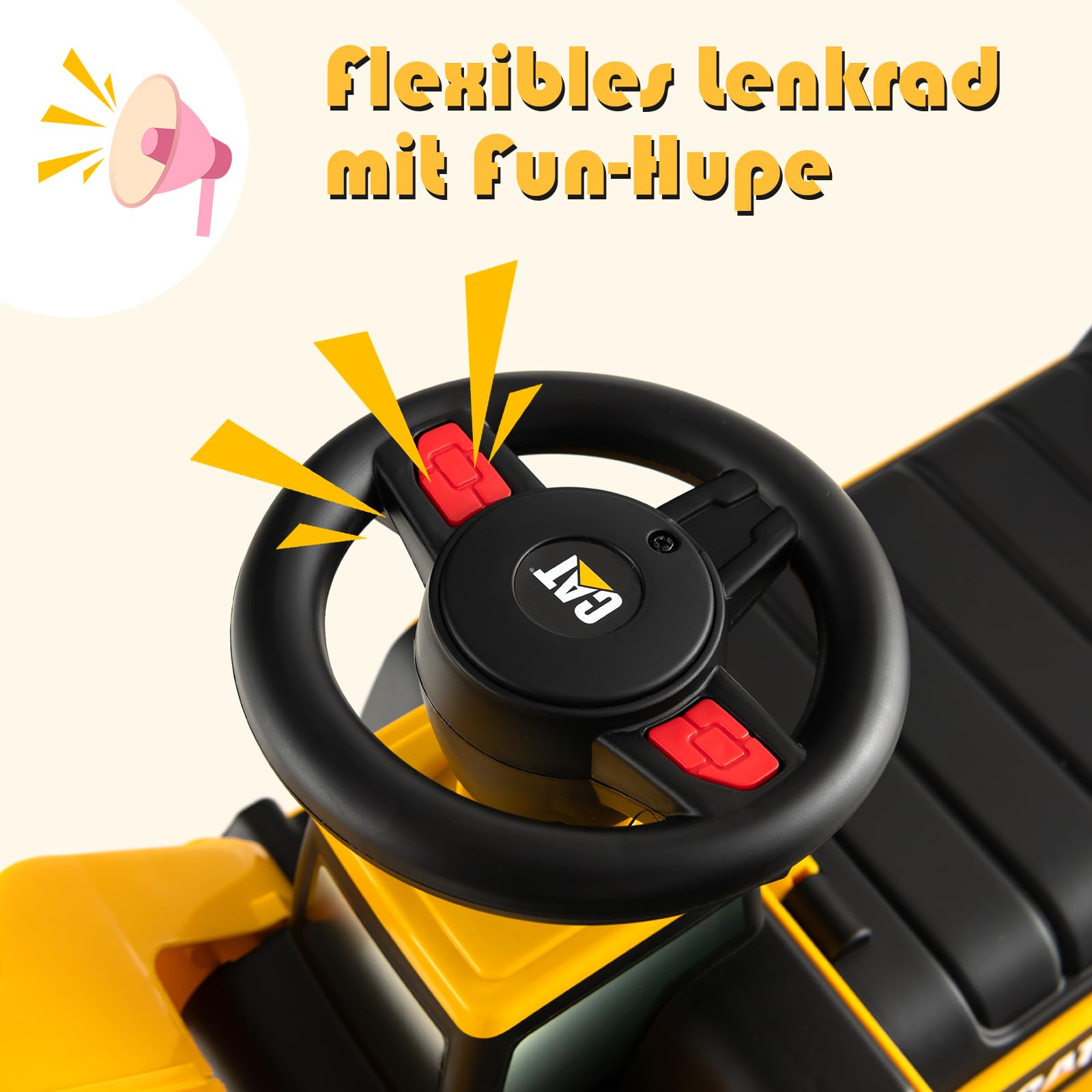 GOPLUS Koparka do siedzenia dla dzieci, symulowana kabina, przycisk sygnalizacyjny, łopata i koparka piaskowa, samochód dziecięcy z kółkami i urządzeniem zapobiegającym toczeniu dla dzieci w wieku 1-3