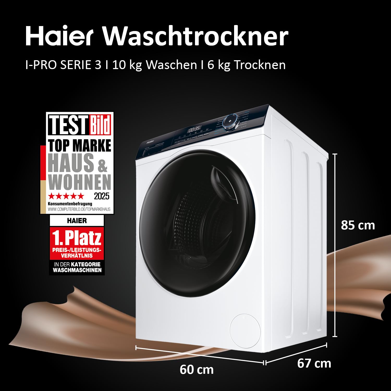 Haier I-PRO SERIE 3 Waschtrockner HWD100-B14939 I Waschmaschine Trockner Kombi I 10kg Waschen & 6kg Trocknen I Energieklasse A, Kombiklasse D I 1.400 U/Min. & leiser Direktantrieb I Washer Dryer