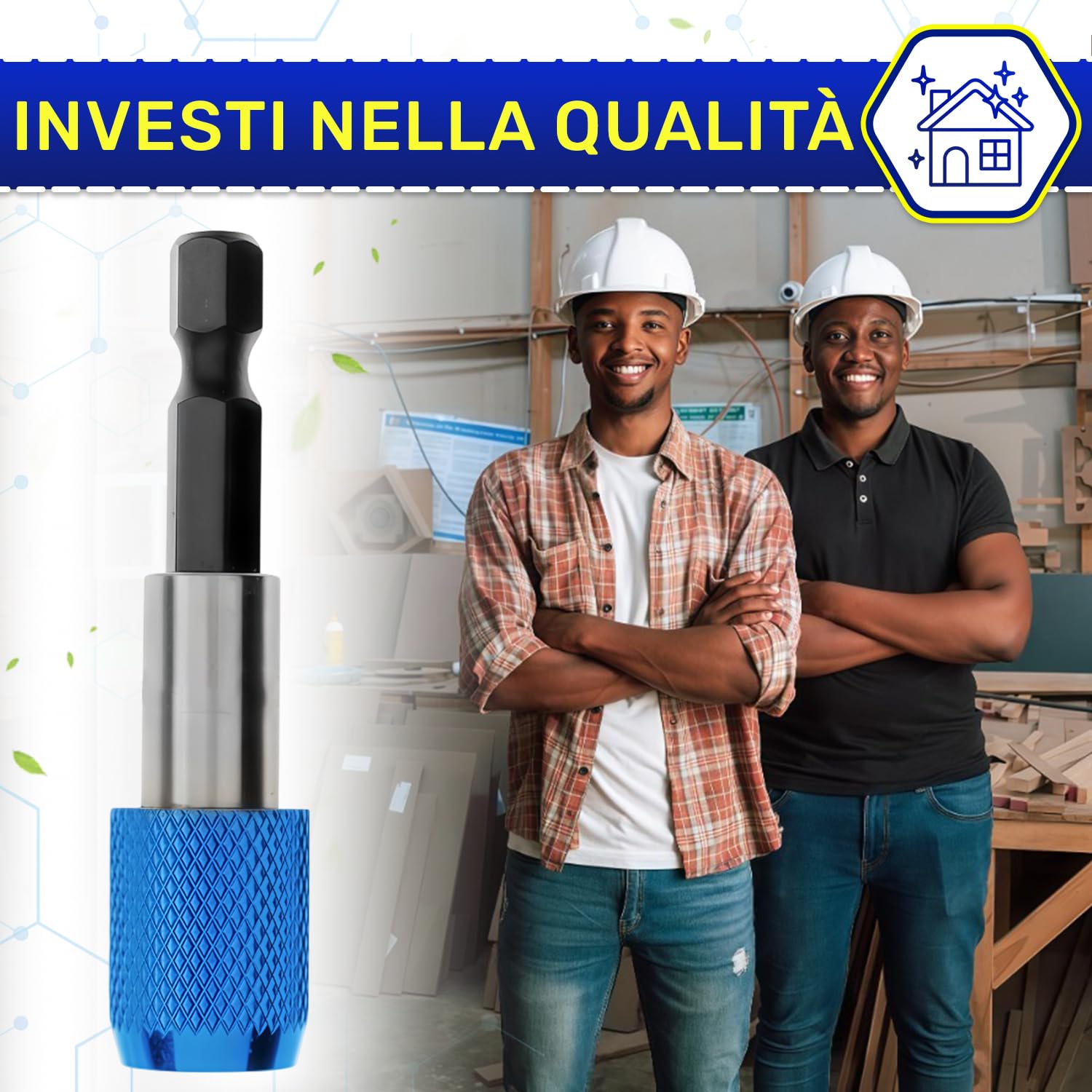 2 Pezzi Portainserti Magnetico 1/4" x 60 mm con Bloccante in Alluminio per Inserti - Porta Inserti Universale per Trapano e Avvitatore - Realizzato in Acciaio al Cromo Vanadio - MONTERAL