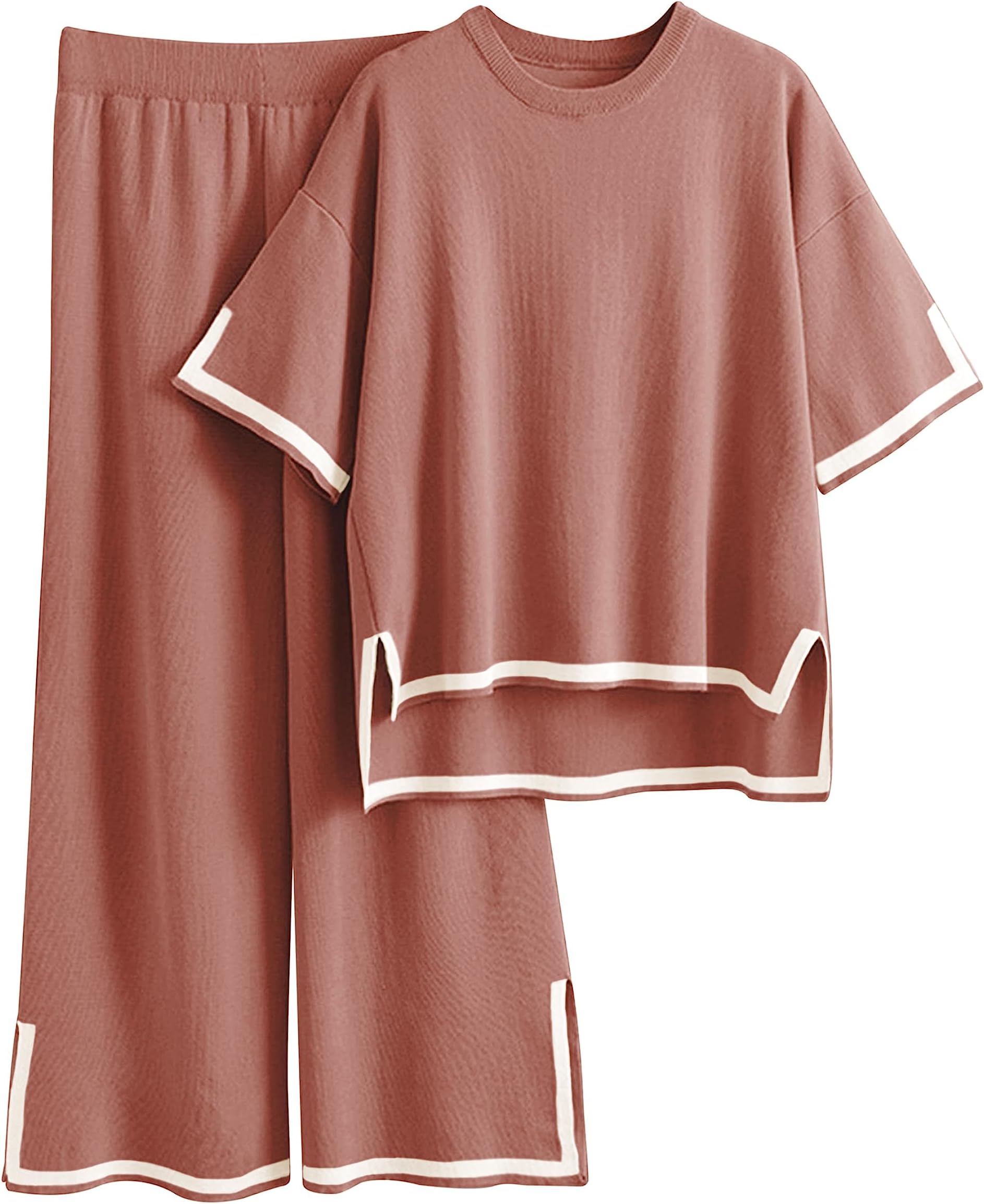 Tanming Womens Short Sleeve Sweater Sets Crew Neck,short Sleeve