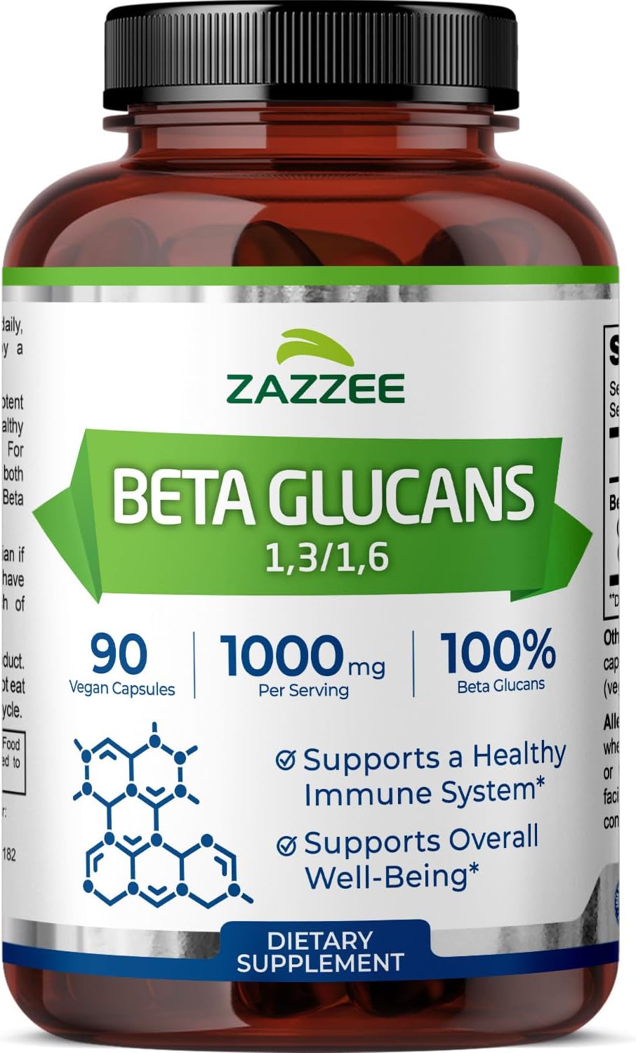 Extra Strength 1,3/1,6 Beta Glucans 1000 mg, 100% Glucan Content, 90 Vegan Capsules, Supports a Healthy Immune System, Non-GMO and All-Natural