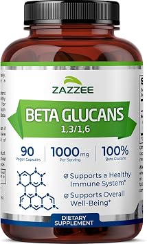 Zazzee Extra Strength 1،3 / 1،6 Beta Glucans، 1000 mg، 100٪ Concentrated، 90 Vegan Capsules، يدعم نظام المناعة الصحية ، 100٪ نباتي ، طبيعي بالكامل وغير معدّل وراثيًا