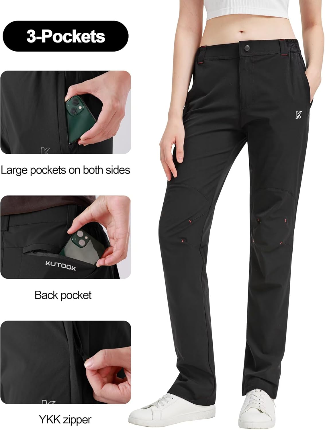 KUTOOK Womens Hiking Pants Quick Dry Lightweight Water Resistant Cargo Pants with Pockets Athletic Outdoor Travel All Seasons