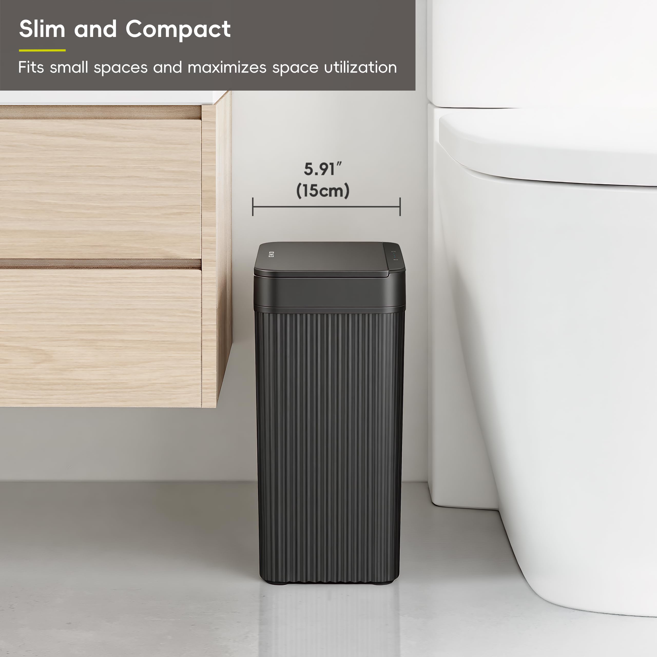 EKO Brio - Cubo de basura con sensor de movimiento, automático, sin contacto, resistente al agua, para cocina, dormitorio y oficina, 10 L, color negro