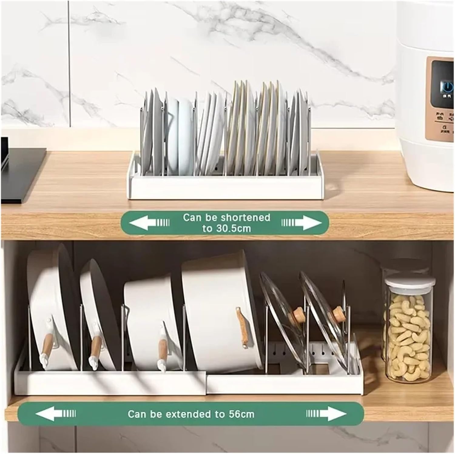 Expandable Pans Organizer Rack 7 Adjustable Compartments Dish Storage Pot Lid Pots Holder Kitchen Utensils(Gray)
