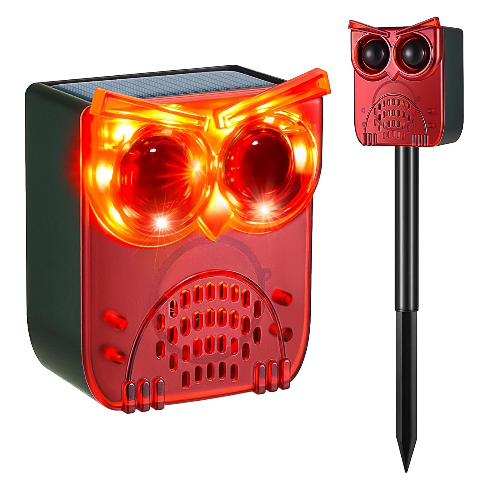 KINGCOO Lot de 2 détecteurs de mouvement solaires avec 13 sons, 129 dB, LED rouge, avertissement de sécurité, lumière stroboscopique, pour l'extérieur, allée, ferme, cour, orchard Scheun