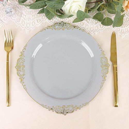 Miniatura 226 de Efavormart - Paquete de 10 platos llanos redondos de plástico de 10 pulgadas en verde salvia vintage, platos desechables barrocos en relieve