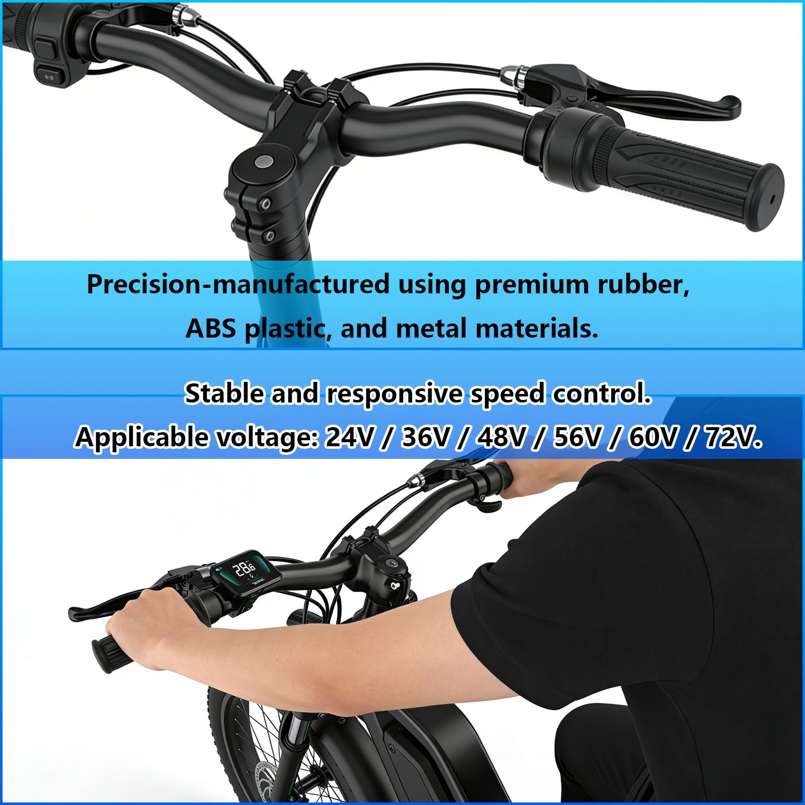 Electric Bike Throttle Ebike Throttle with 3 Pin Waterproof Connector Universal Ebike Accessories Handle for 22.2mm Handlebars for Electric Bicycle Scooter Motorbike - 4