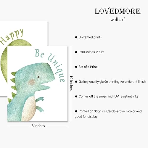 Miniatura 6 de LOVEDMORE Pósteres de arte de pared de dinosaurios  Decoración de habitación de dinosaurios para niños  Decoración de habitación de niños  Cuadros